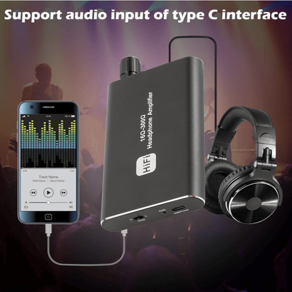 Portable HIFI Headphone Amplifier — 16-300Ω Earphone AMP with 3.5mm Audio & USB Cable
