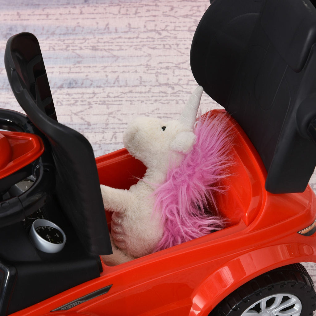 Kids 3‑in‑1 Push Car Ride‑On Stroller – Sliding Walking Toy with Horn, Music & Safety Bar (Red)