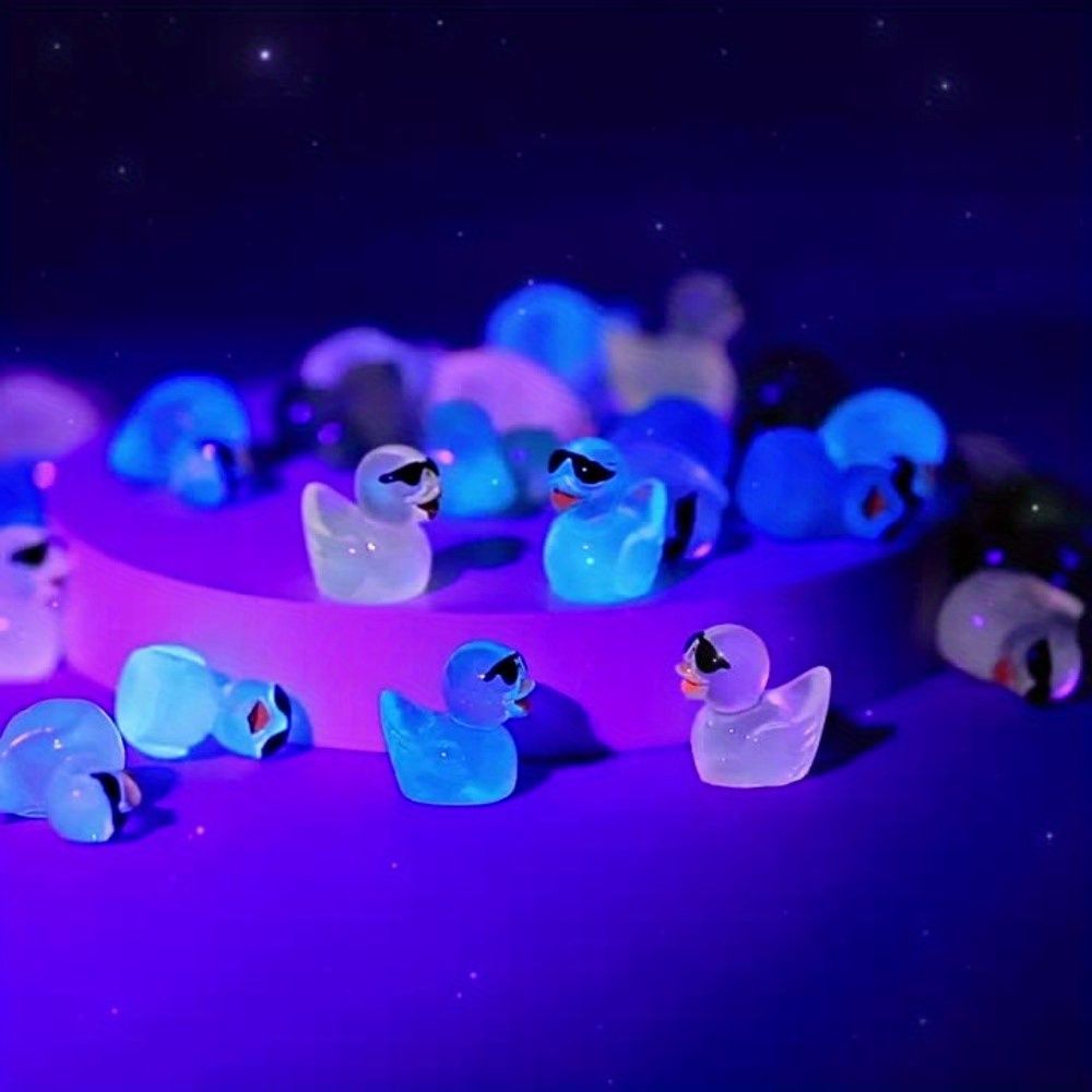 24‑Pack Luminous Duck Figurines – Mini Resin Ducks with Sunglasses for Fairy Gardens, DIY Crafts & Micro Landscapes