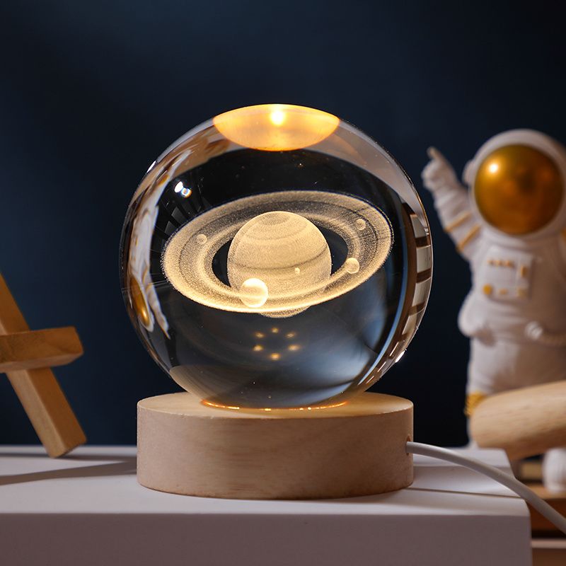 3D Crystal Ball Night Light – Galaxy & Space Desktop Lamp with Wood Base