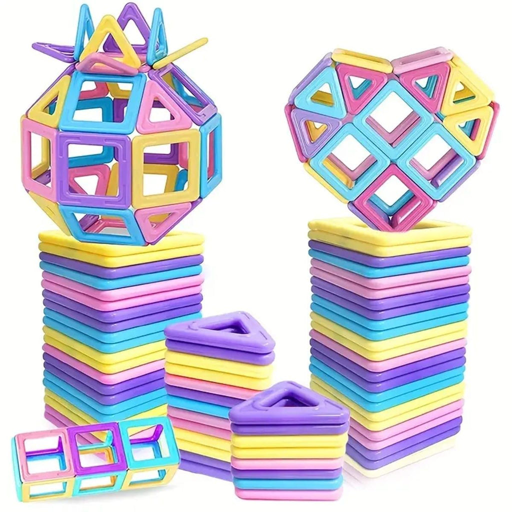 Macaron Color Magnetic Building Blocks – Large Educational Construction Set with Storage Bag for Kids
