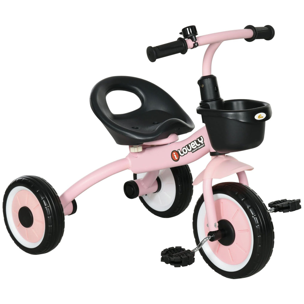 Pink Kids Tricycle for Toddlers Age 2-5 — Adjustable Seat, Bell & Basket