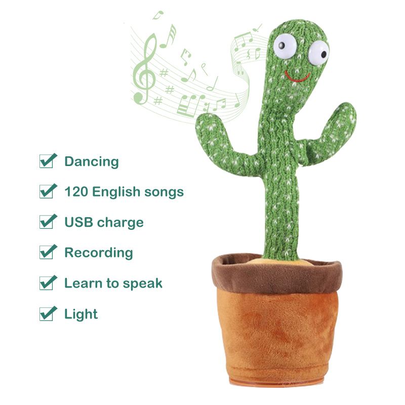 Dancing Cactus Plush Toy – Singing Recording LED Light Kids Educational Gift