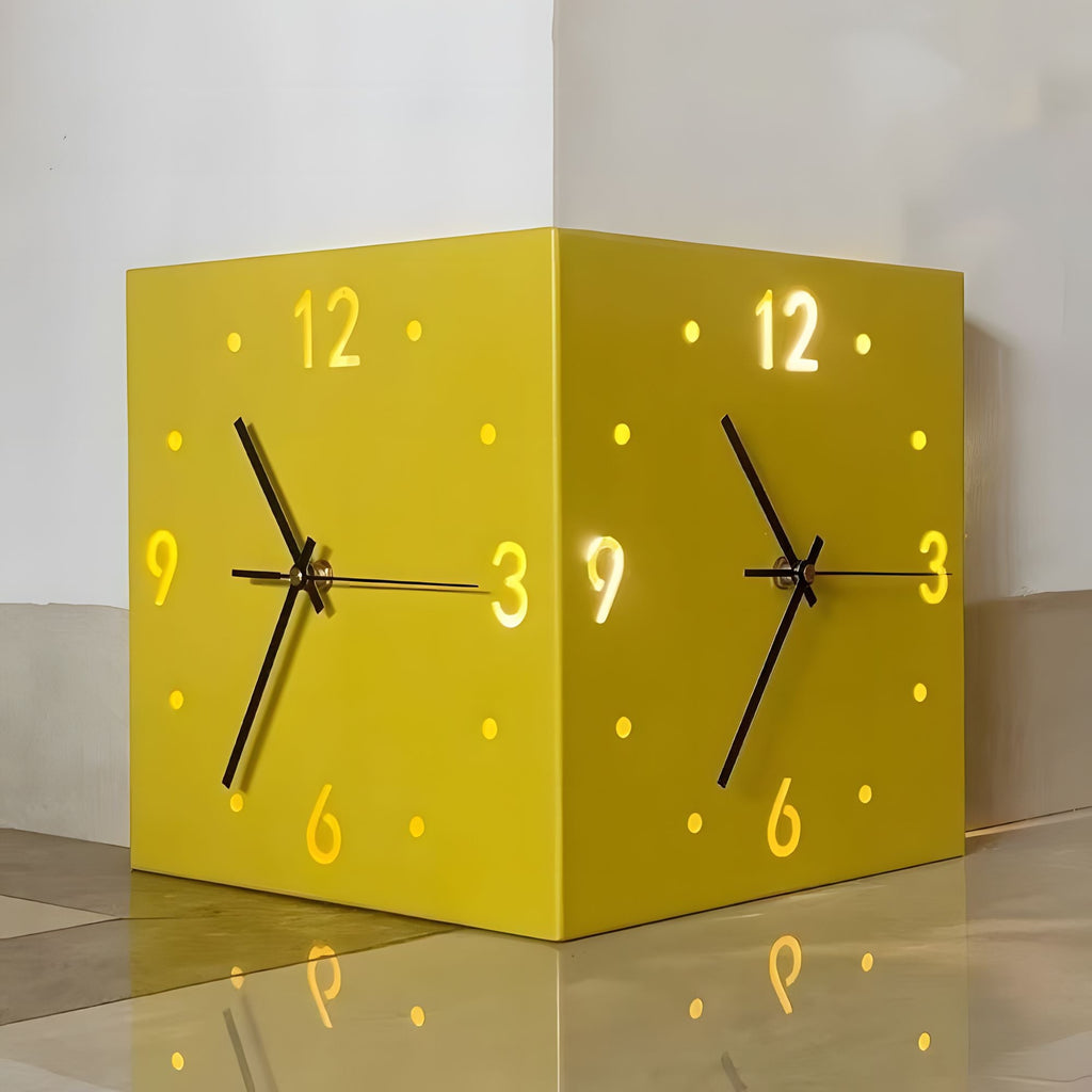 Nordic Modern Corner Wall Clock – Minimalist Cube Clock with Sensor Night Light