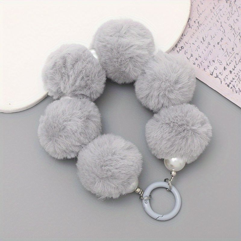 Plush Phone Chain Keychain with Beaded Anti‑Loss Strap