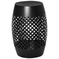 12.5" Steel Outdoor Side Table | Round Hollow Drum Patio Accent Table, Black