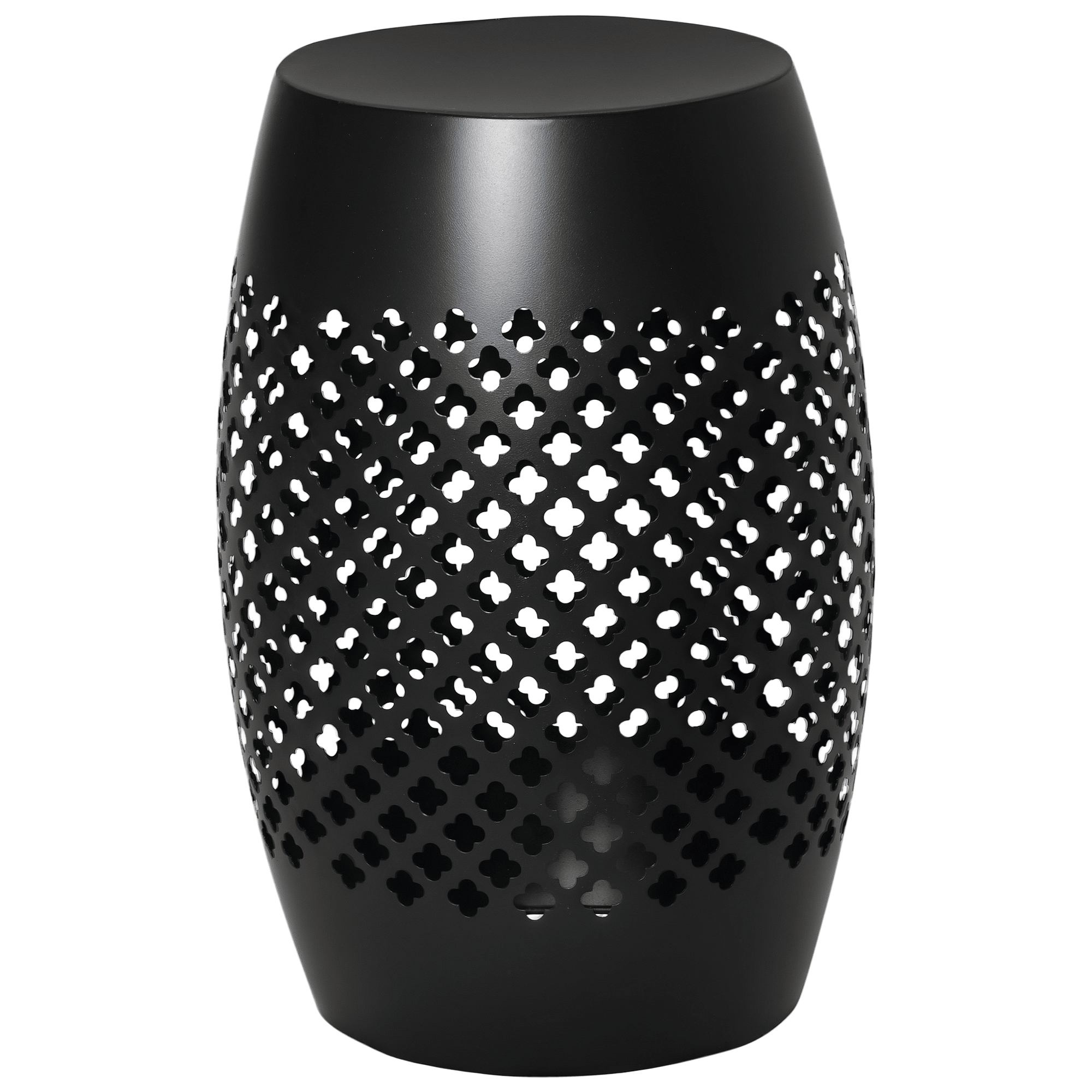 12.5" Steel Outdoor Side Table | Round Hollow Drum Patio Accent Table, Black
