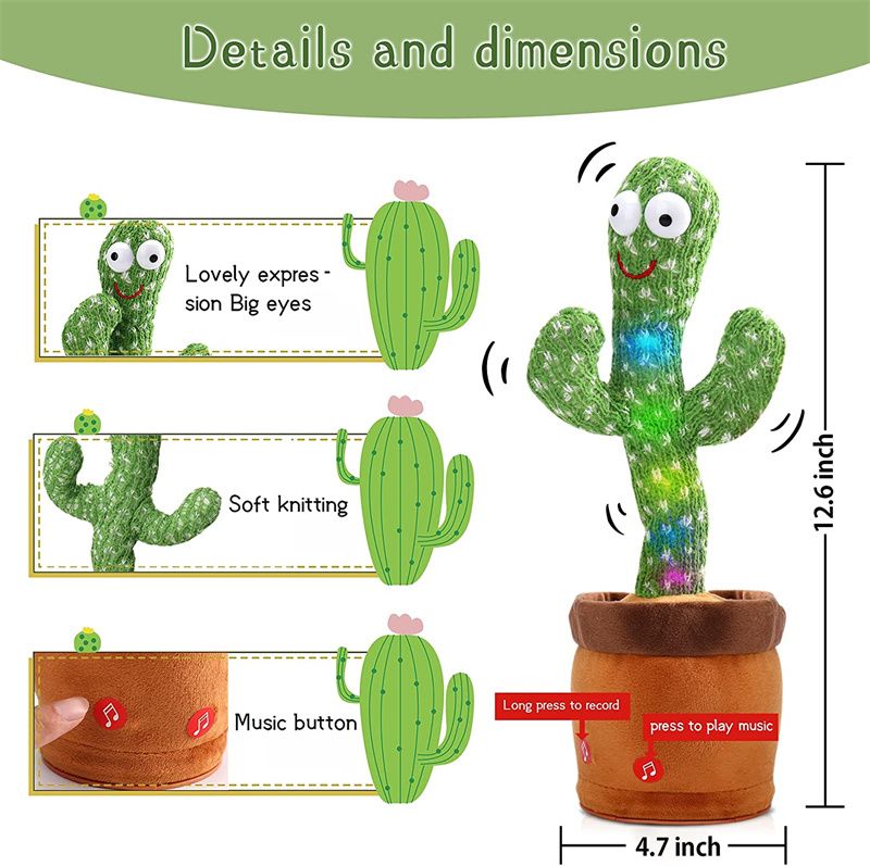 Dancing Cactus Plush Toy – Singing Recording LED Light Kids Educational Gift