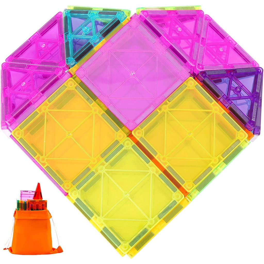 Magnetic Tiles – 55‑Piece STEM Building Set with Car Base & Number Cards (Ages 4+)