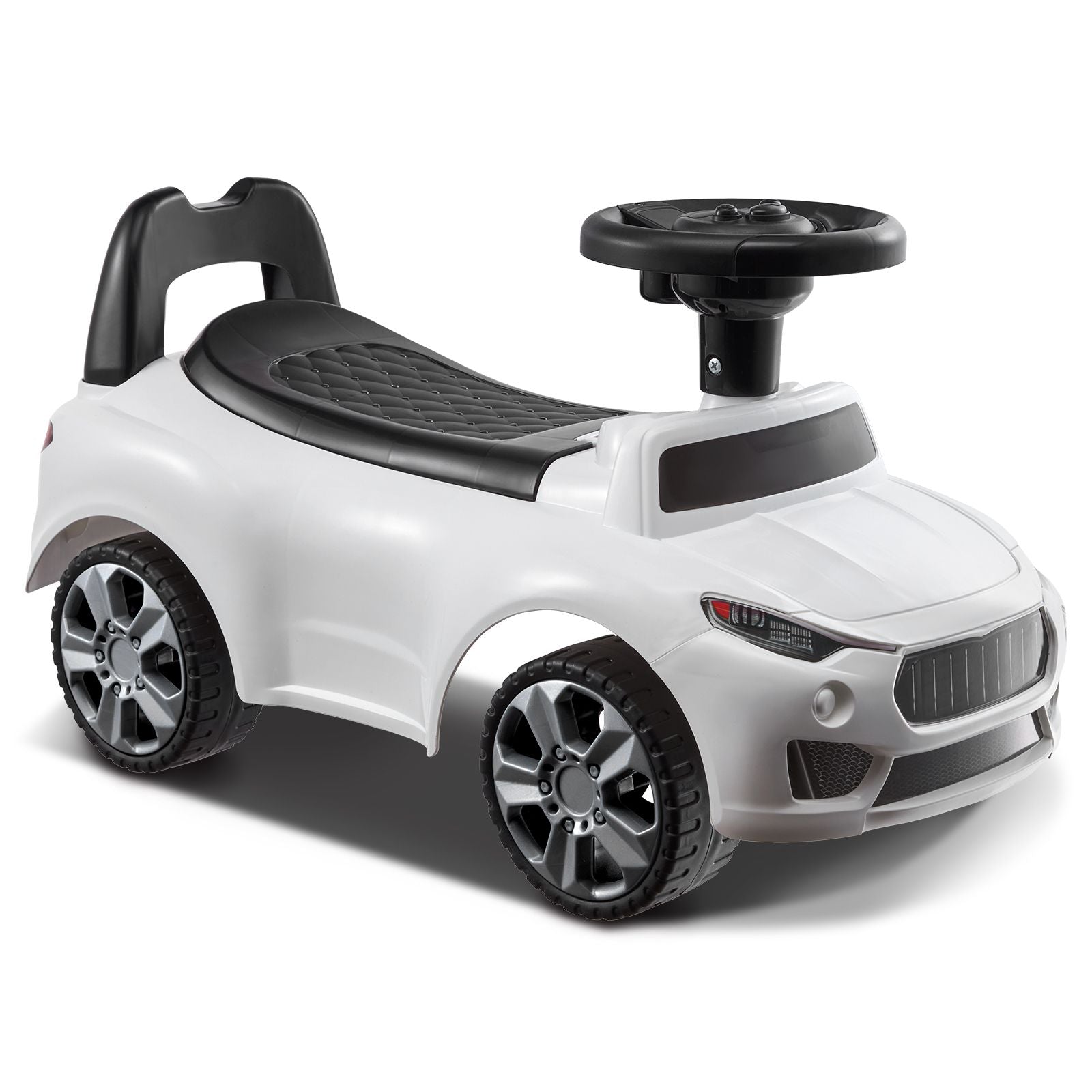 Ride‑On Push Car for Toddlers (Ages 1–3) – Sit‑to‑Stand Racer with Music Steering Wheel & Under‑Seat Storage – White