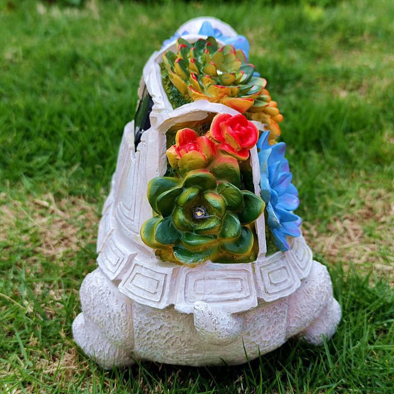 Solar LED Turtle Succulent Planter – Resin Garden Statue Ornament for Outdoor & Home Decor