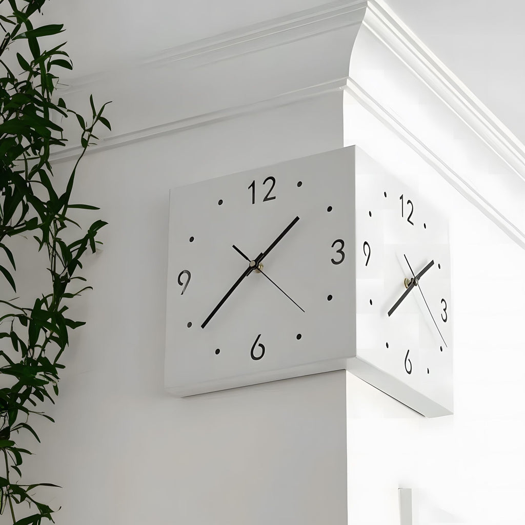 Nordic Modern Corner Wall Clock – Minimalist Cube Clock with Sensor Night Light