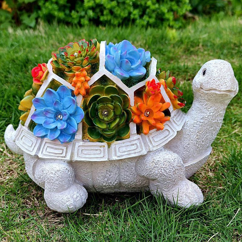 Solar LED Turtle Succulent Planter – Resin Garden Statue Ornament for Outdoor & Home Decor