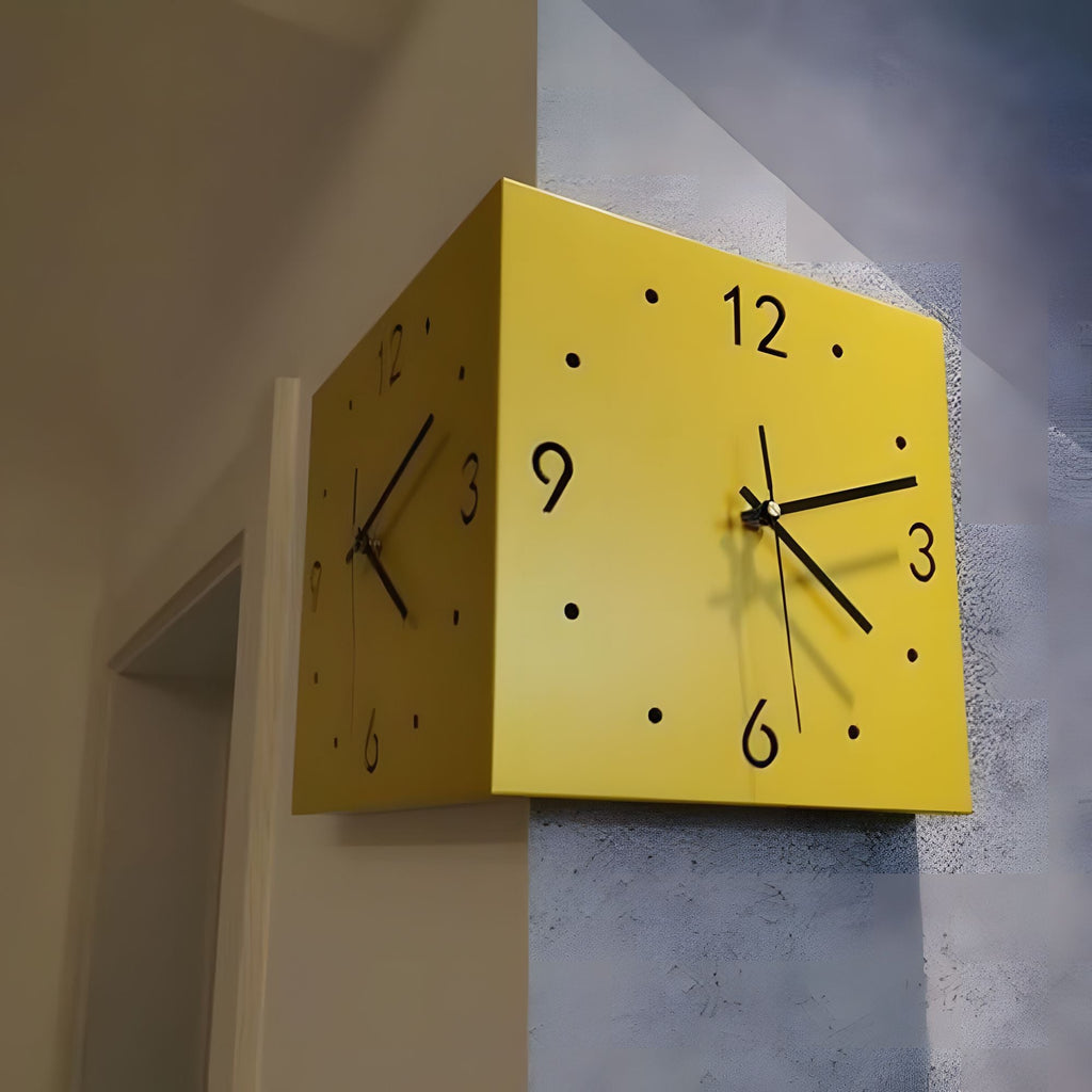 Nordic Modern Corner Wall Clock – Minimalist Cube Clock with Sensor Night Light