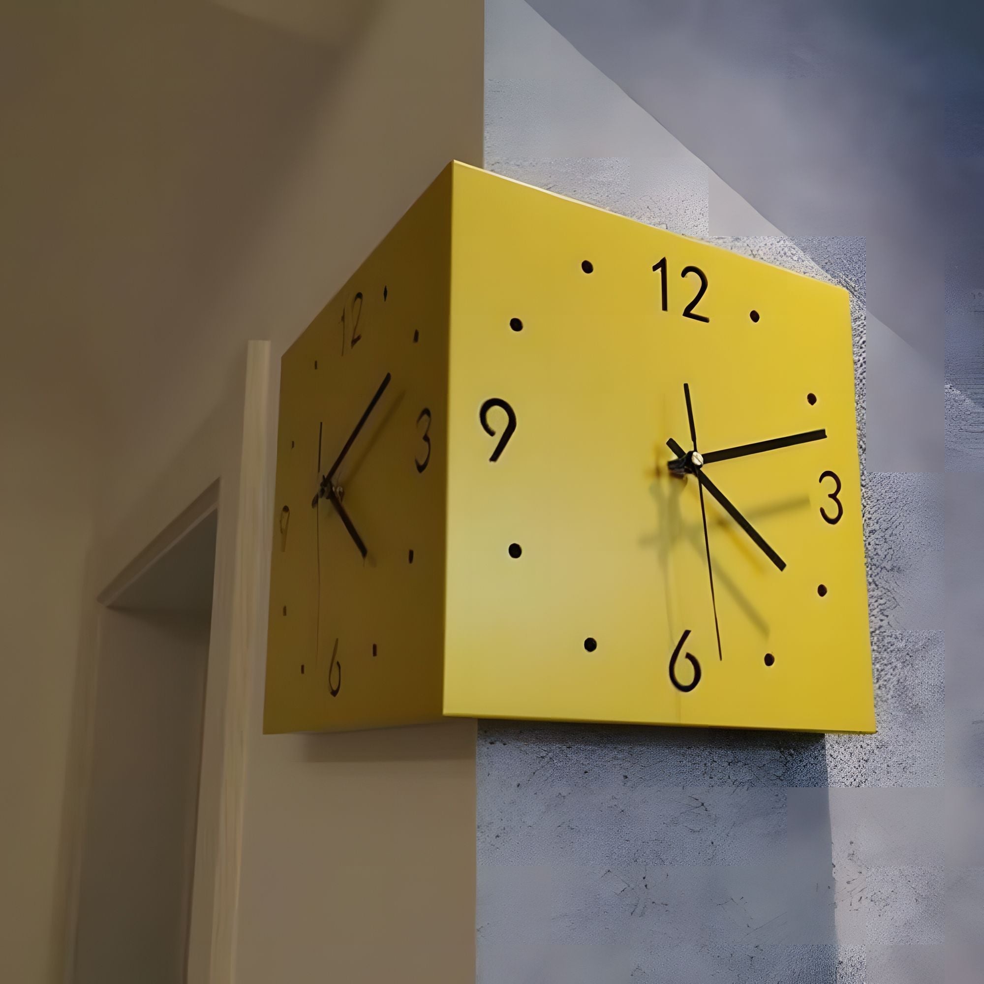 Nordic Modern Corner Wall Clock – Minimalist Cube Clock with Sensor Night Light