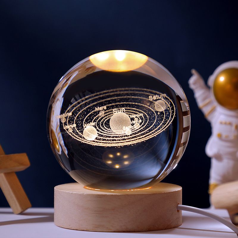 3D Crystal Ball Night Light – Galaxy & Space Desktop Lamp with Wood Base