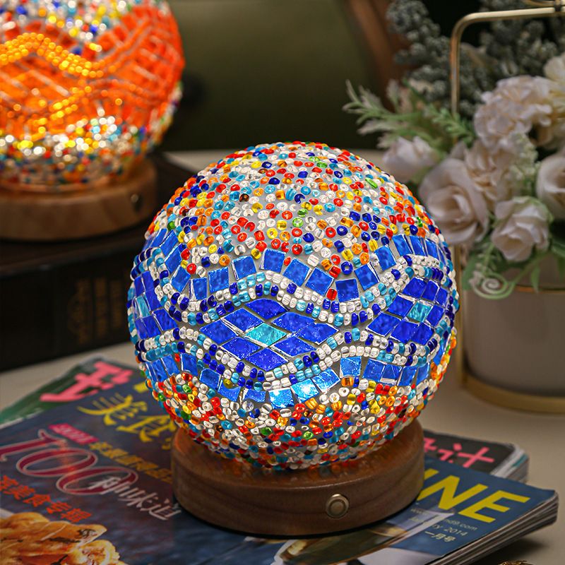 Bohemian Mosaic Globe Night Light – RGB Color Changing LED Table Lamp with Remote & USB Charging