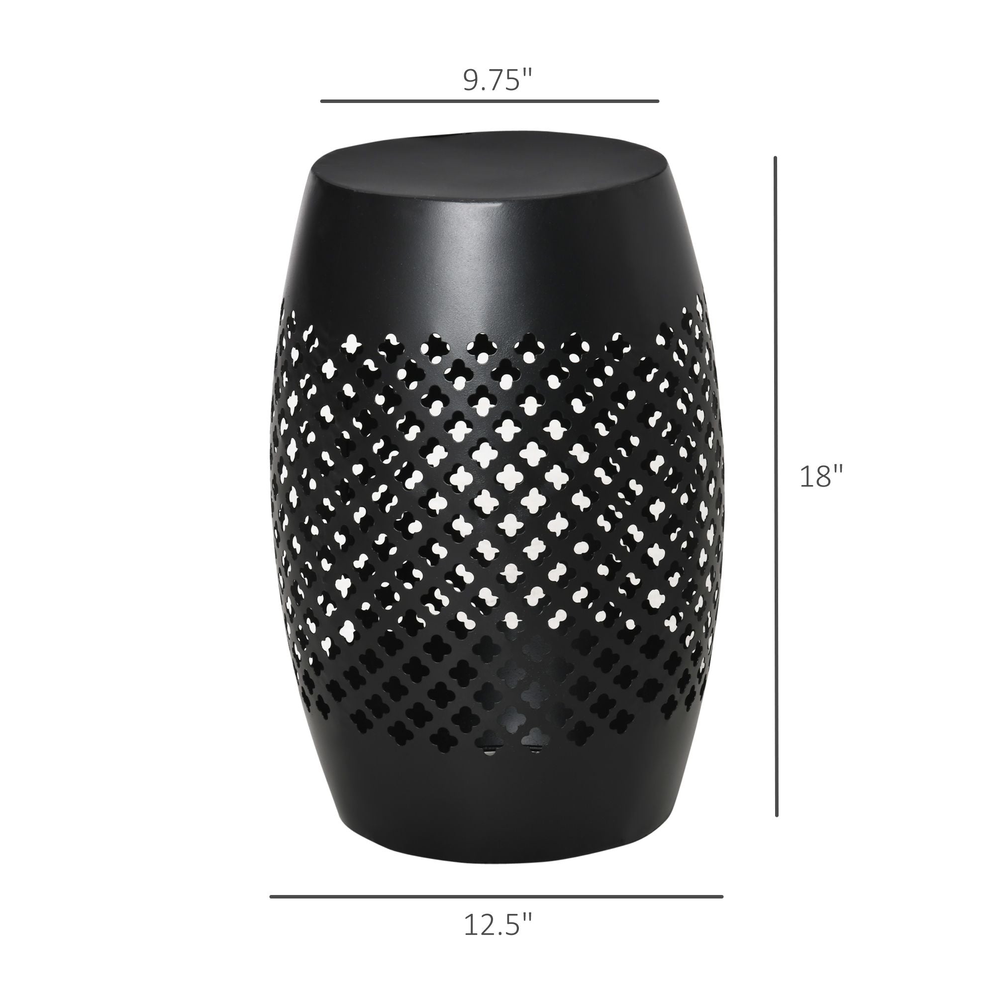 12.5" Steel Outdoor Side Table | Round Hollow Drum Patio Accent Table, Black