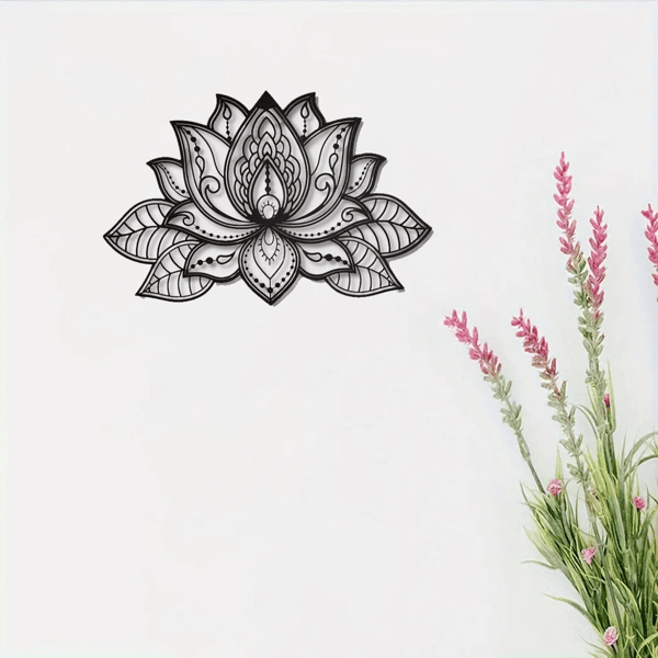 Black Metal Lotus Flower Wall Art – Boho Mandala Decor for Home & Meditation Spaces