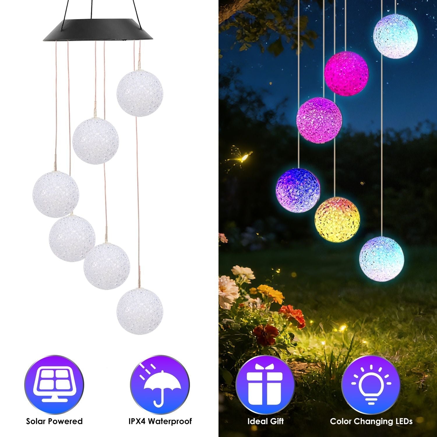 Solar Ball Wind Chime – 7 Color Changing LED Outdoor Garden Decor, IPX4 Waterproof