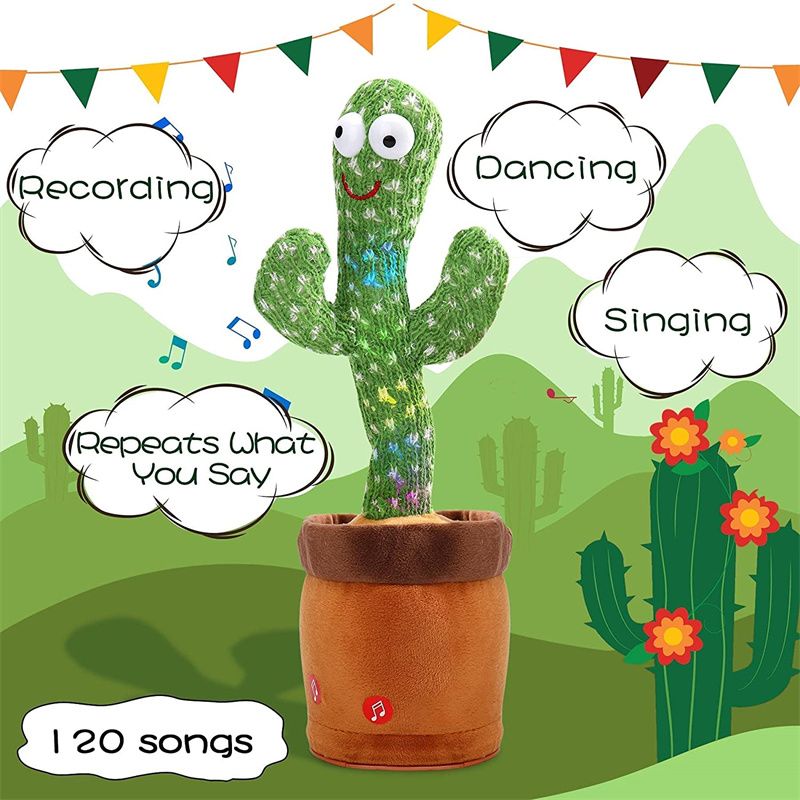Dancing Cactus Plush Toy – Singing Recording LED Light Kids Educational Gift