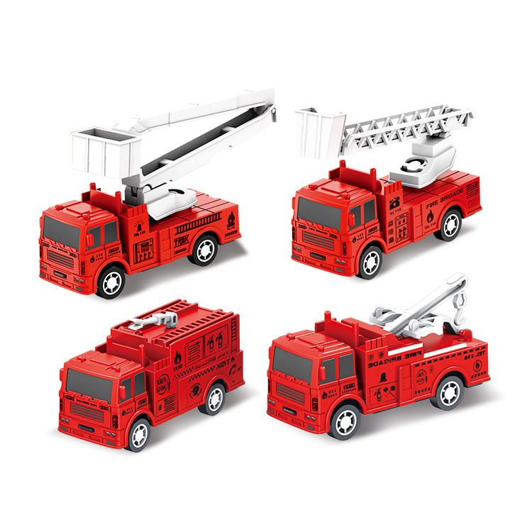 Mini Pull-Back Fire Truck Toy Set – 4-Piece Ladder Fire Fighting Car Model for Kids
