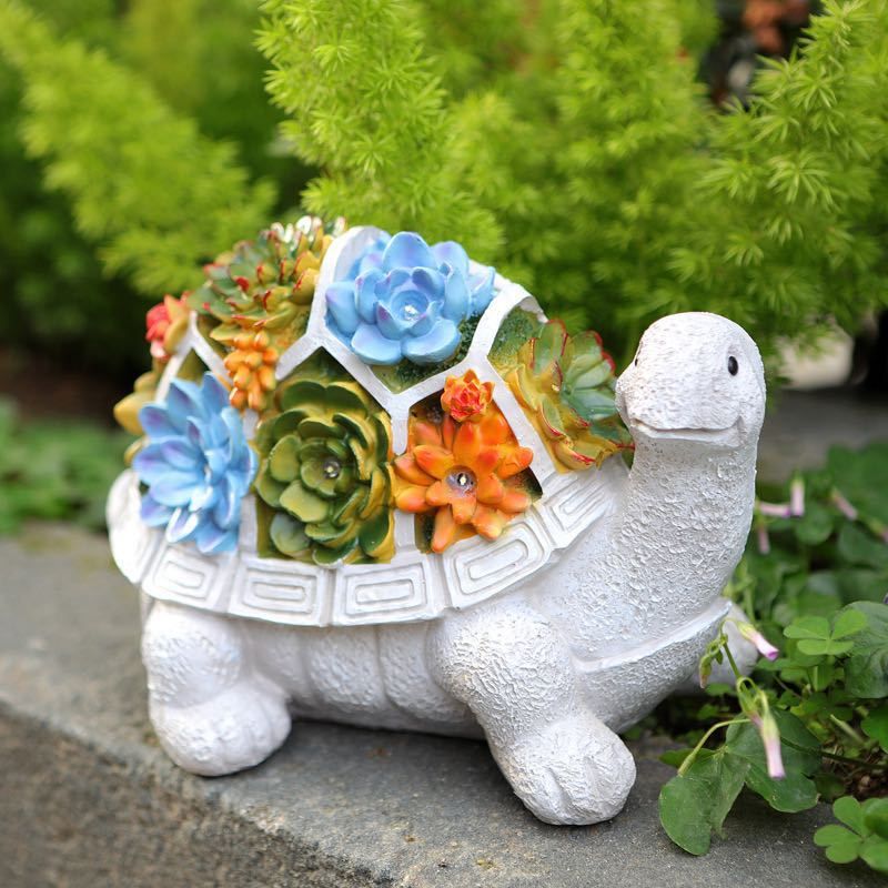 Solar LED Turtle Succulent Planter – Resin Garden Statue Ornament for Outdoor & Home Decor