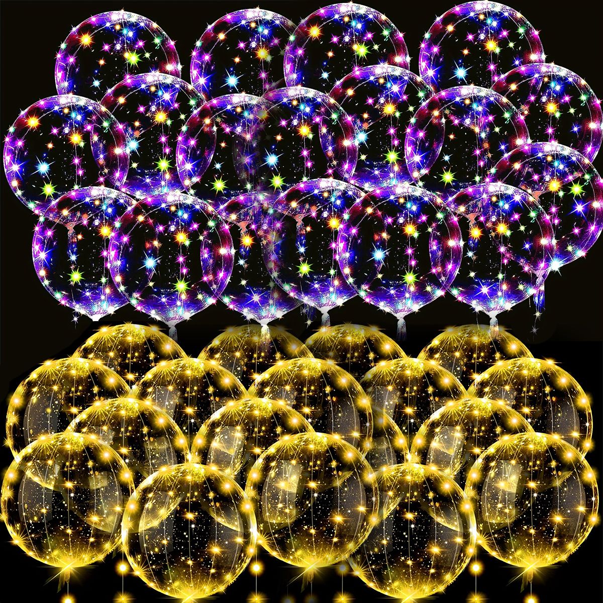 10‑Pack LED Light Up Bubble Balloons – 14” Transparent Bobo Balloons with String Lights for Party Decor