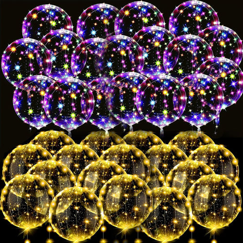 10‑Pack LED Light Up Bubble Balloons – 14” Transparent Bobo Balloons with String Lights for Party Decor