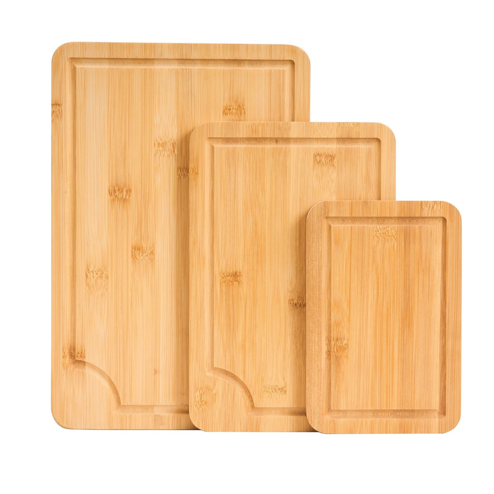3-Piece Bamboo Cutting Board Set — Juice Groove, Built-in Handle & Food-Grade Oil Finish