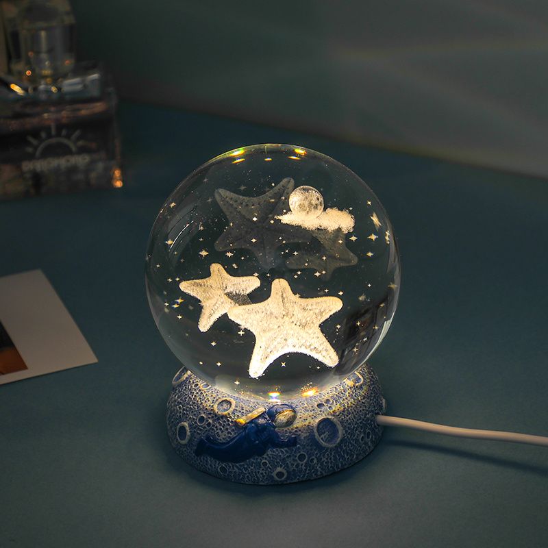 Ocean Series Crystal Ball Night Light – Glowing Desktop Ornament with Sea Creature Scenes