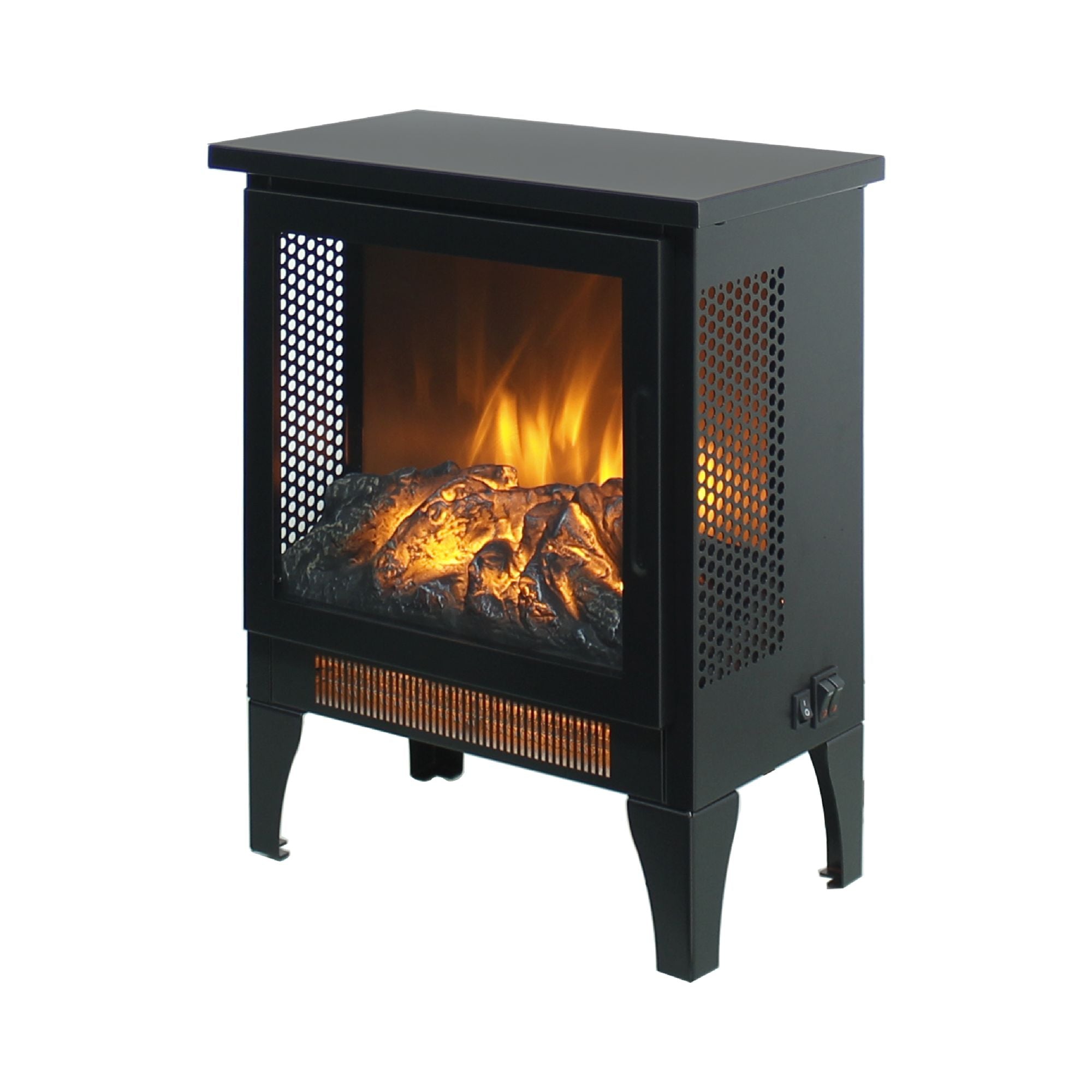 17" Freestanding Electric Fireplace Stove Heater with 3D Flame Effect – 1400W/700W, Overheat Protection & Panoramic View