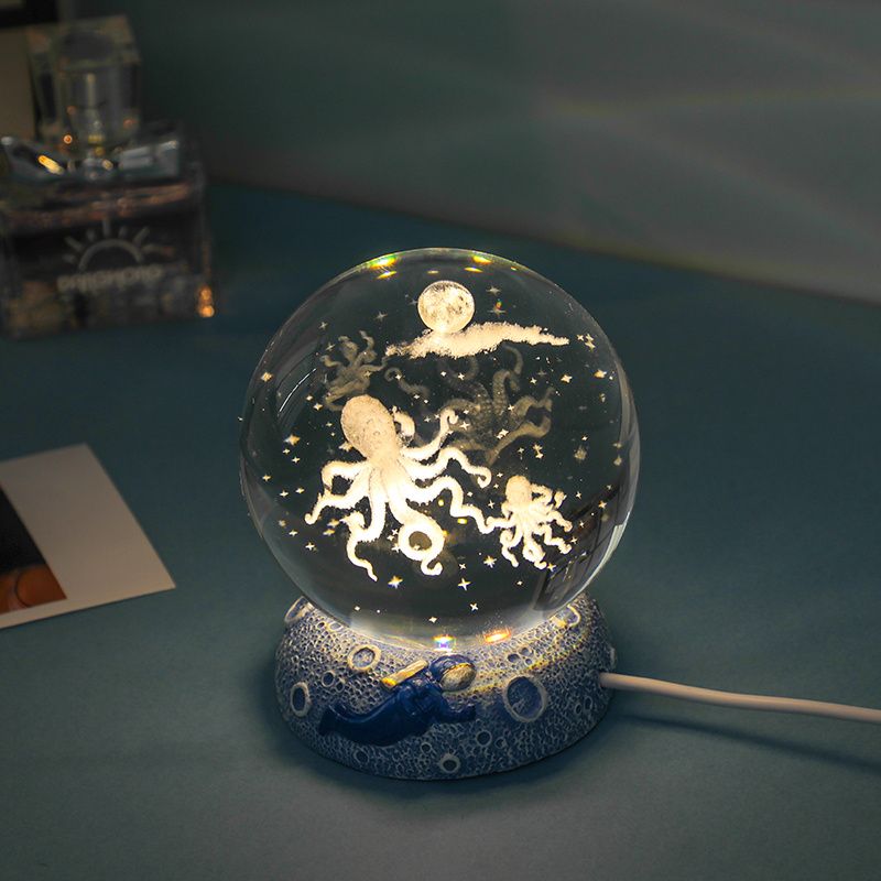 Ocean Series Crystal Ball Night Light – Glowing Desktop Ornament with Sea Creature Scenes
