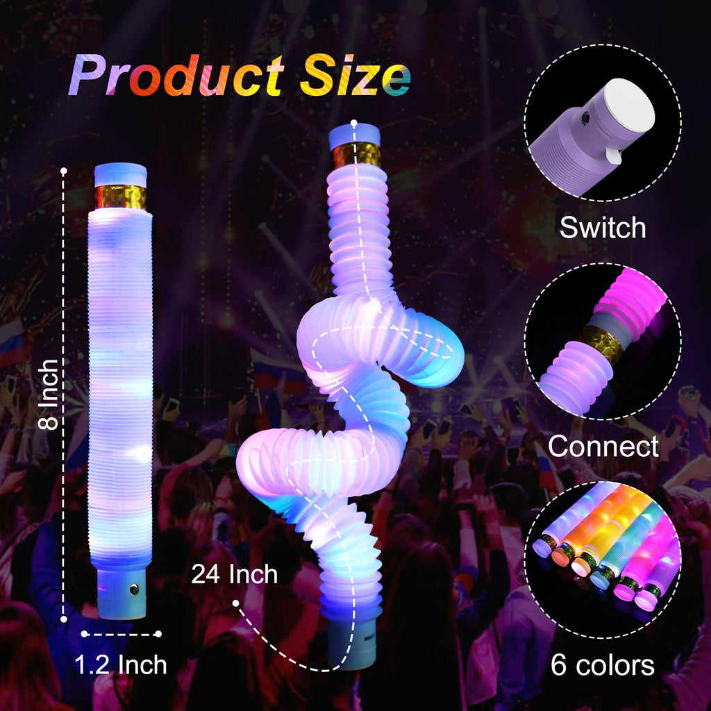 LED Glow Pop Tubes – Light Up Sensory Toy for Kids Party Christmas Holiday Gift