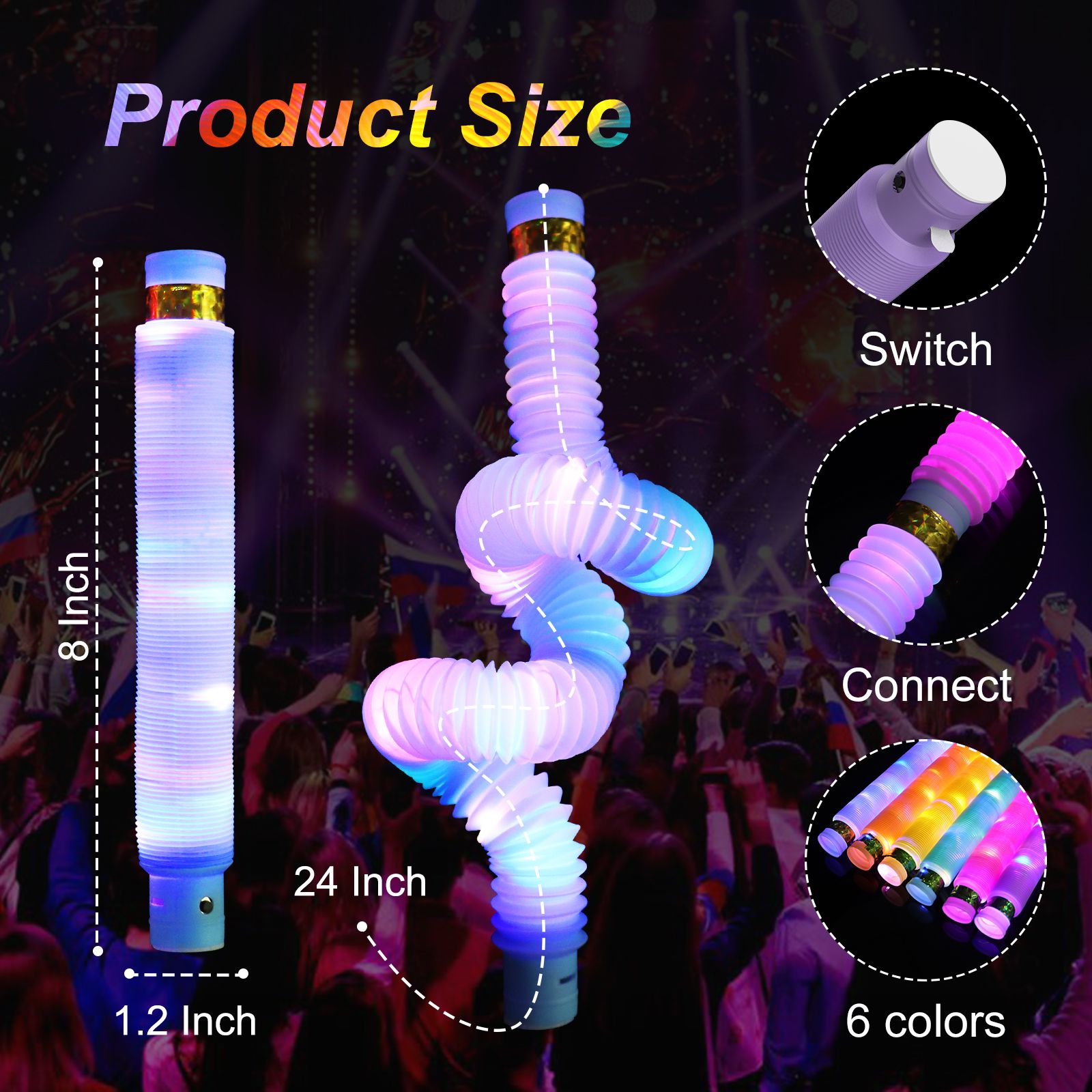 LED Glow Pop Tubes – Light Up Sensory Toy for Kids Party Christmas Holiday Gift