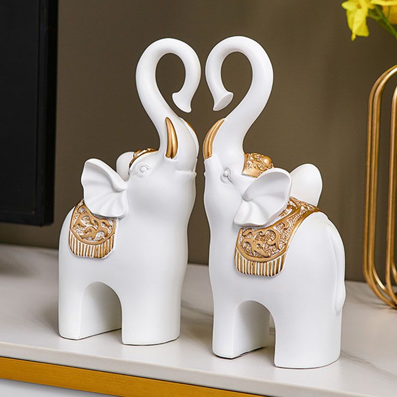 Resin Couple Elephant Figurines – Nordic Animal Statues for Home Office Tabletop Decor