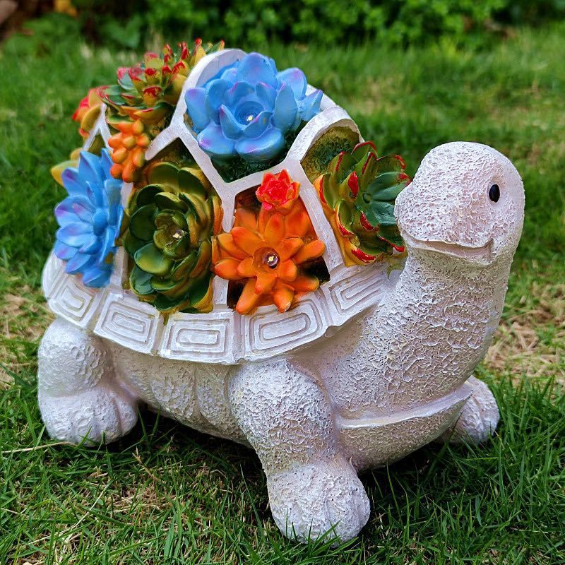 Solar LED Turtle Succulent Planter – Resin Garden Statue Ornament for Outdoor & Home Decor
