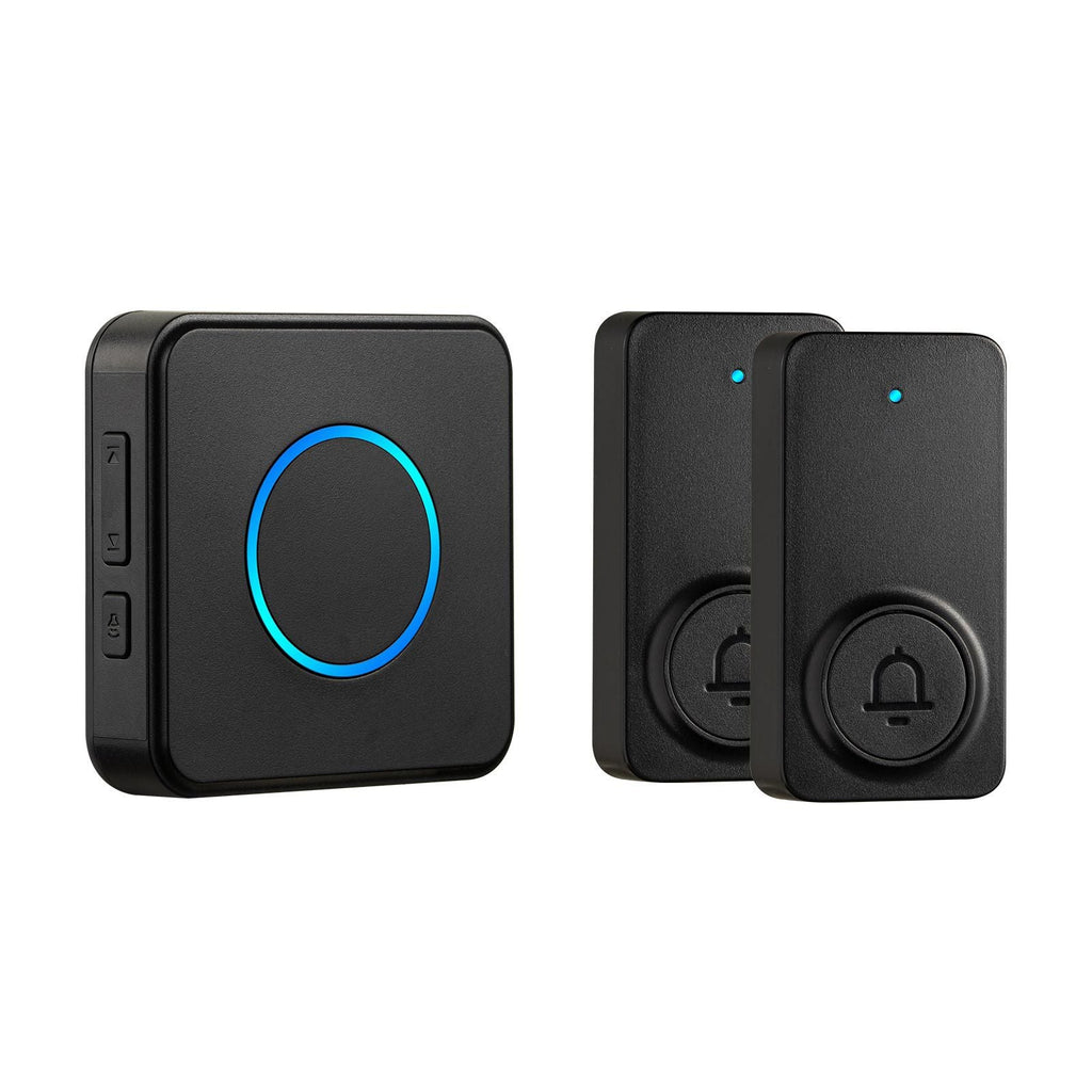 Kit de sonnette sans fil – Étanchéité IP54, portée de 300 m, 48 sonneries, 5 niveaux de volume, installation facile (Noir)