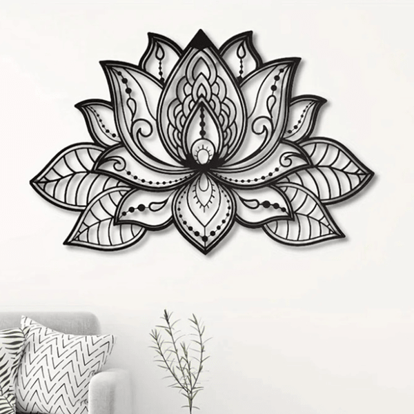 Black Metal Lotus Flower Wall Art – Boho Mandala Decor for Home & Meditation Spaces