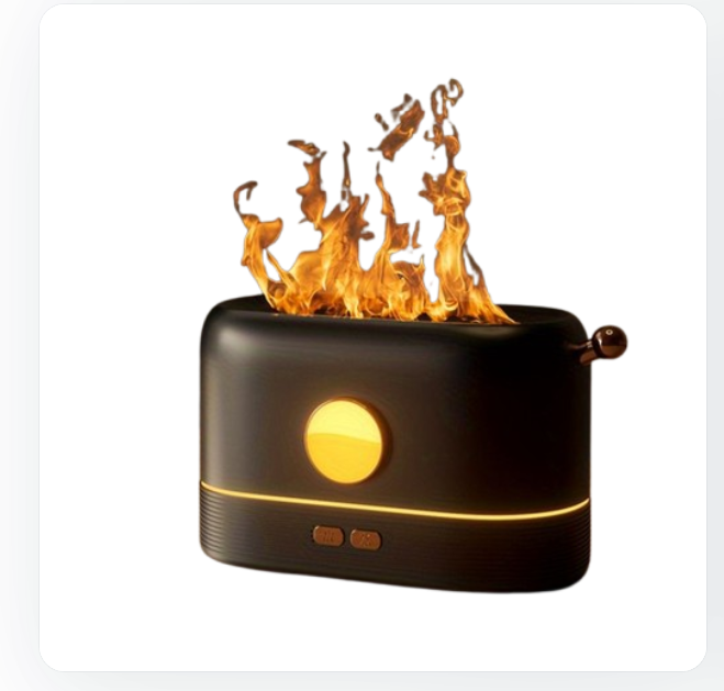 3D Flame Aromatherapy Humidifier – 250ml Silent Cool Mist Essential Oil Diffuser with Flame Night Light (Black/White)
